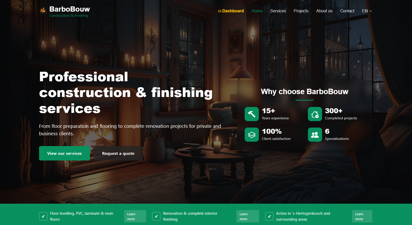 BarboBouw public homepage showcasing construction, renovation and building services in the Netherlands