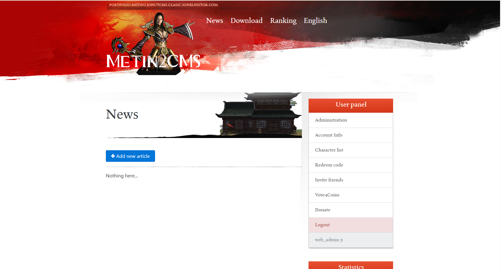 Metin2 CMS Classic homepage
