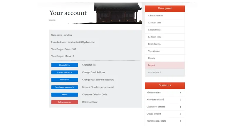 Metin2 CMS Classic account panel