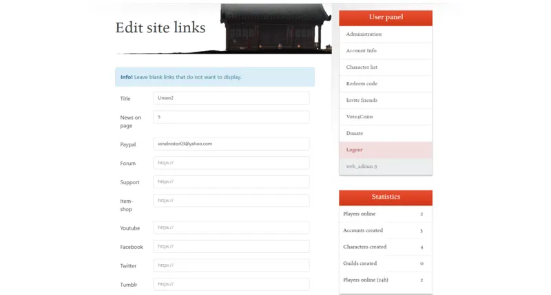Metin2 CMS Classic site settings
