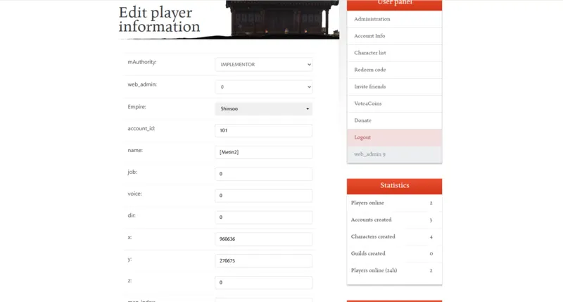 Metin2 CMS Classic player management