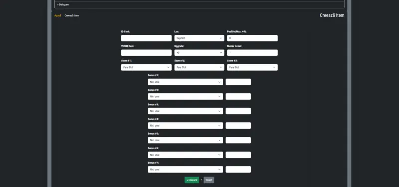 Administrative item creation module for generating and distributing in-game items