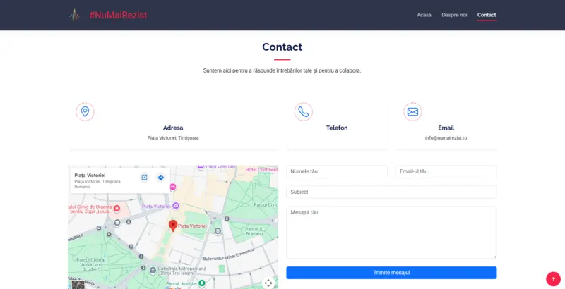 #NuMaiRezist contact page with secure contact form and communication channels.