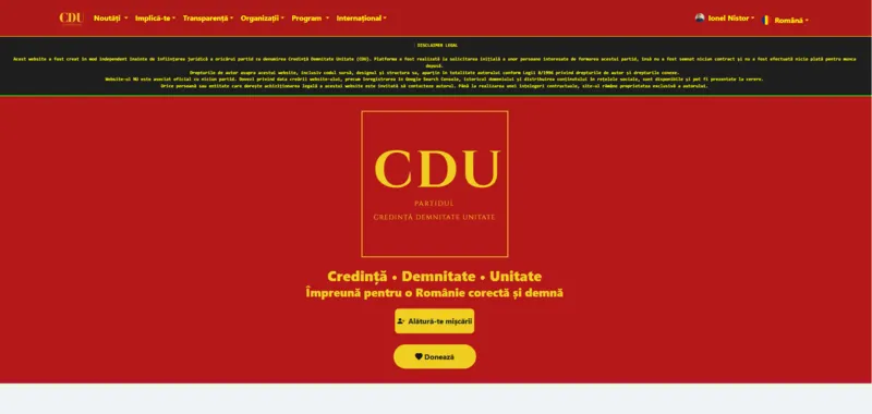 Partidul CDU public homepage presenting political party information, values and public communication sections