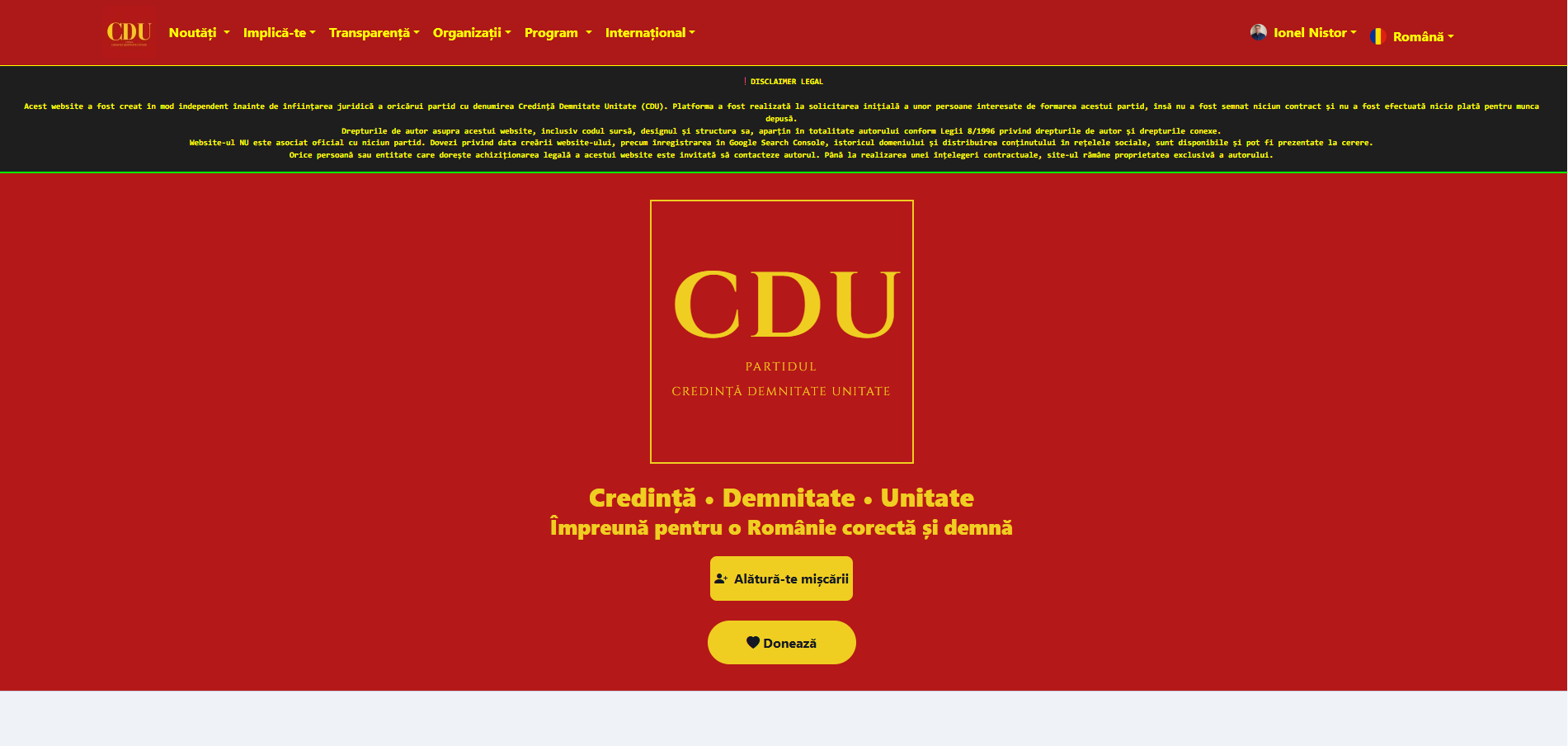 Partidul CDU public homepage presenting political party information, values and public communication sections