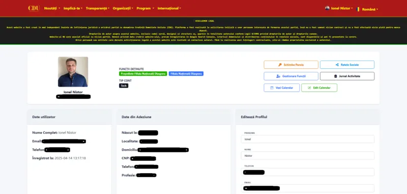 Partidul CDU member profile page with personal details, contact information and party functions