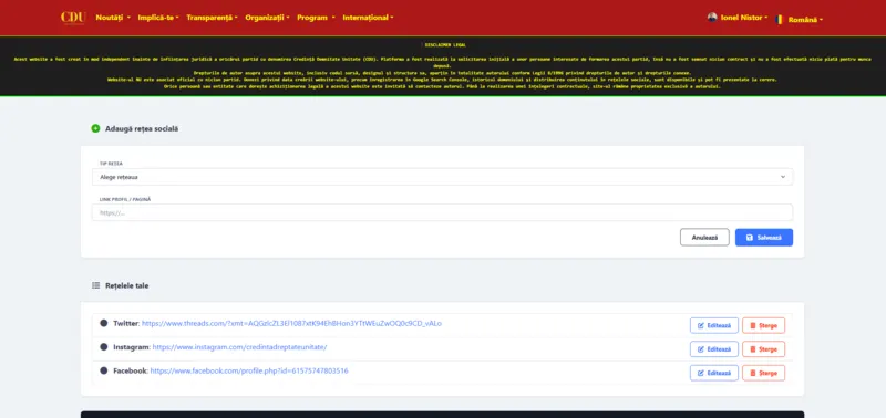 Partidul CDU social media management page for member and platform social profiles