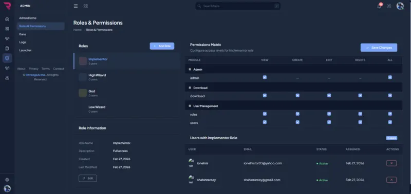 Administrative role and permission management system for gaming platform staff and moderators