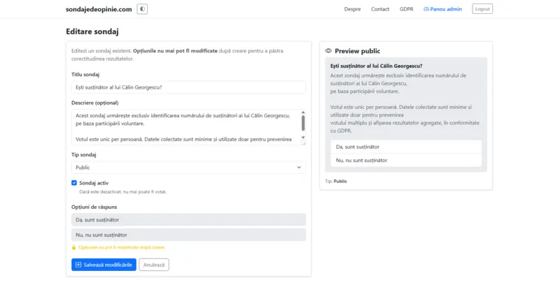 Survey editor with live preview and advanced survey configuration options